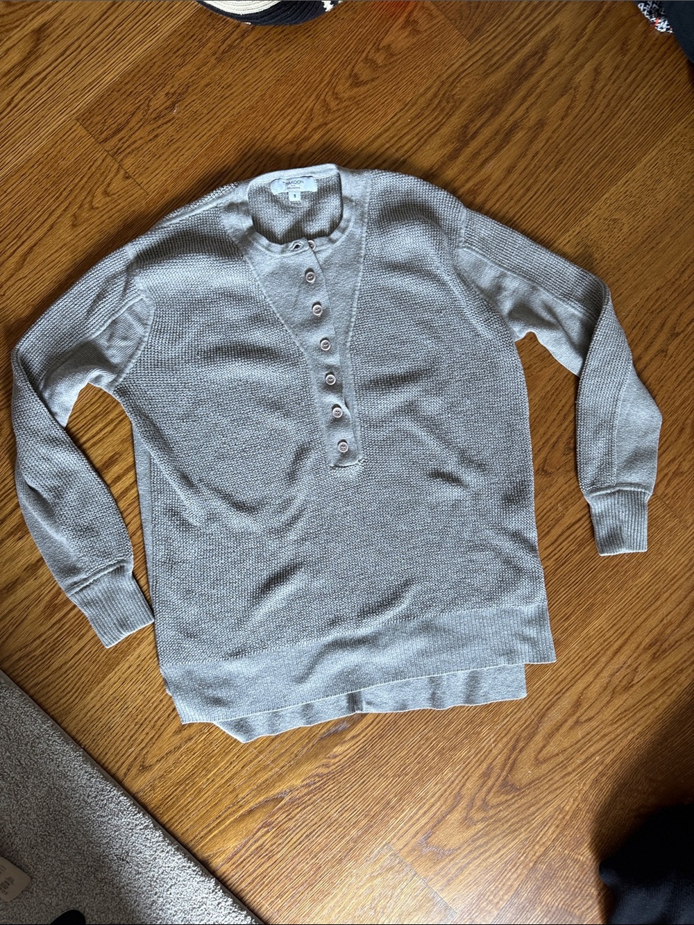 Thakoon Light Gray Button-Placket Crewneck Sweater